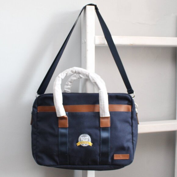 Brooks Brothers Other - Brooks Brothers Canvas Leather Wells Briefcase in Navy Blue Blazer & Tan NWT